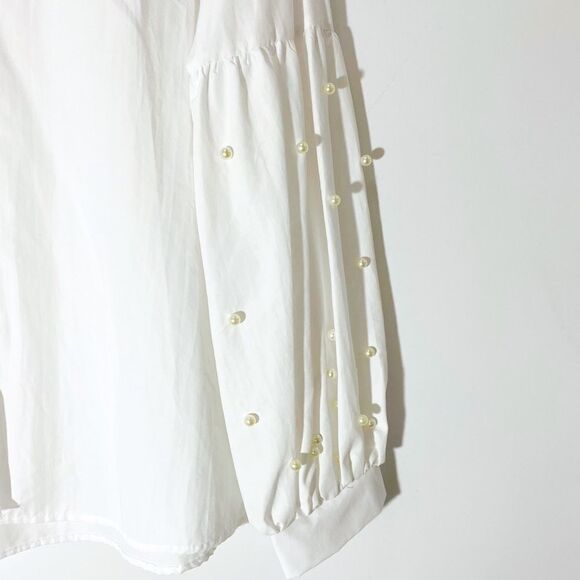 Zara Basic Editions Pearl Balloon Sleeve White Button Down Top Size XS - Picture 6 of 7